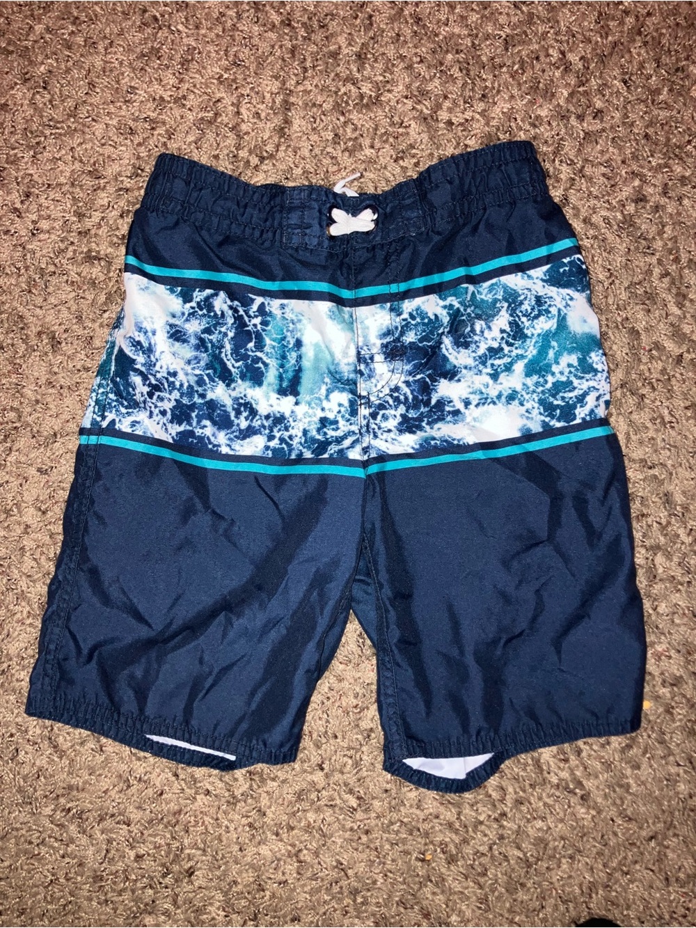Old Navy Navy Swim Trunks with Aqua Wave Print